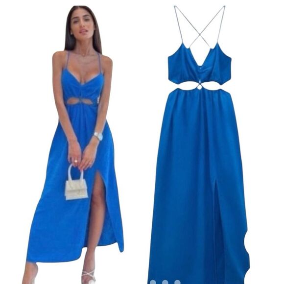 Zara Blue Backless Cut Out Sundress small - Picture 1 of 7